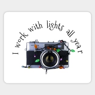 Christmas Lights Vintage Camera - Work With Lights - Black Text Magnet